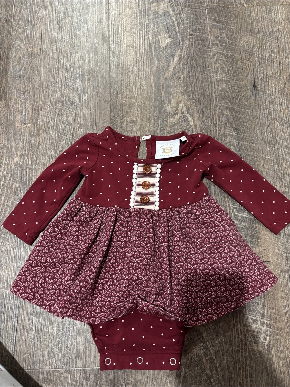Swoon Boutique Maroon Polka Dot & Floral Dress Bodysuit